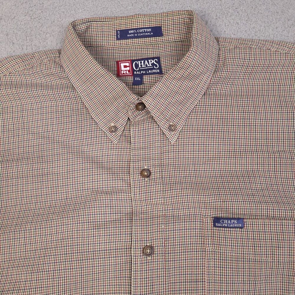 Chaps Ralph Lauren Shirt Mens XXL Long Sleeve Button Down Houndstooth Pocket